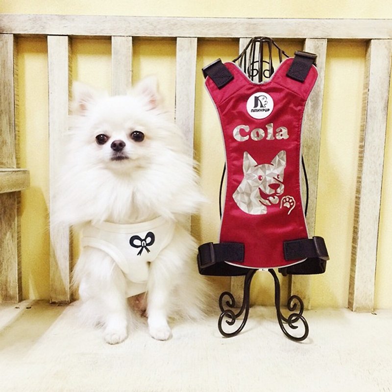 台灣犬 米克斯 寵物反光胸背牽繩組 NINKYPUP 安全PLUS系列 客製姓名款 - 寵物衣服 - 防水材質 紅色
