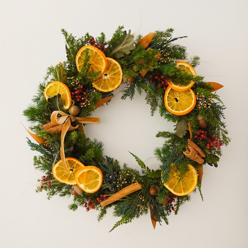 【Christmas Gift Box】Orange Slice Christmas Wreath - ช่อดอกไม้แห้ง - พืช/ดอกไม้ สีเหลือง