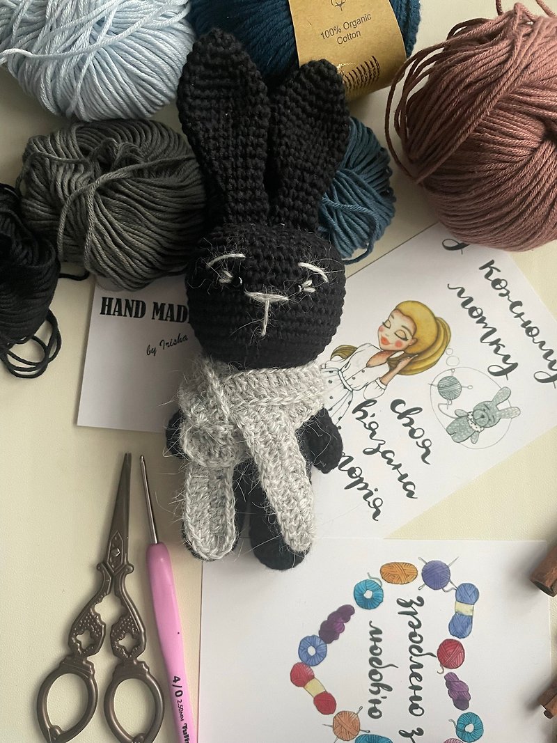 Cute rabbit toy, cute gift, mini crochet animals, black - Kids' Toys - Cotton & Hemp Black