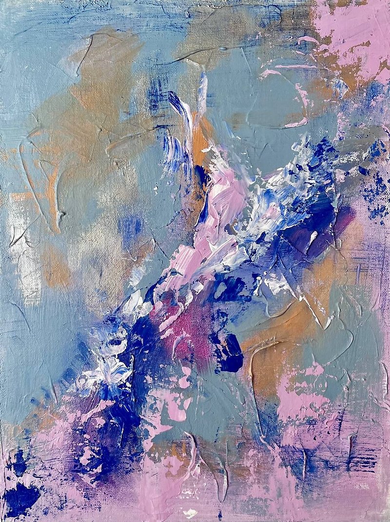 Lavender Dreams/ Painting Original Abstract Art Acrylic/ canvas on cardboard - โปสเตอร์ - วัสดุอื่นๆ สีน้ำเงิน