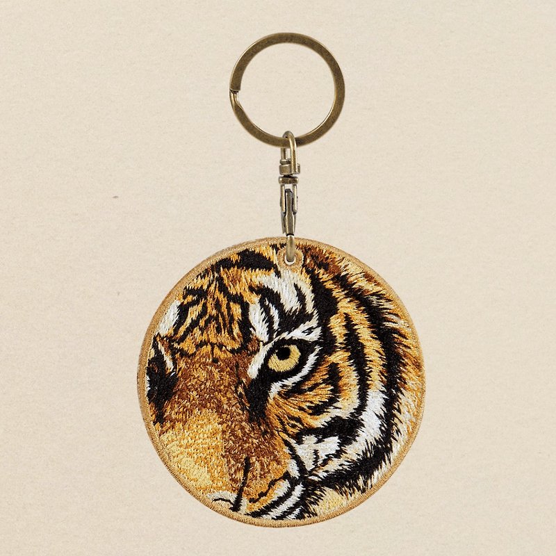 EMJOUR Reversible Embroidery Charm - Tiger | Real Embroidery - Charms - Thread Brown