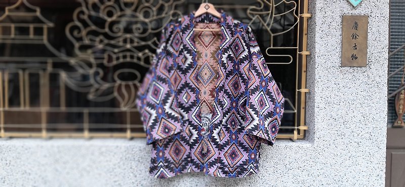 AMIN'S SHINY WORLD diamond geometric ethnic all-over jacquard KIMONO - Men's Coats & Jackets - Cotton & Hemp Multicolor