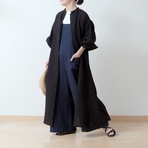 美品 liplneゆるりと大人かわいいサロペットワイドパンツ-リネン/ブラック ゆるりと大人かわいいサロペットワイドパンツ-リネン/ネイビー
