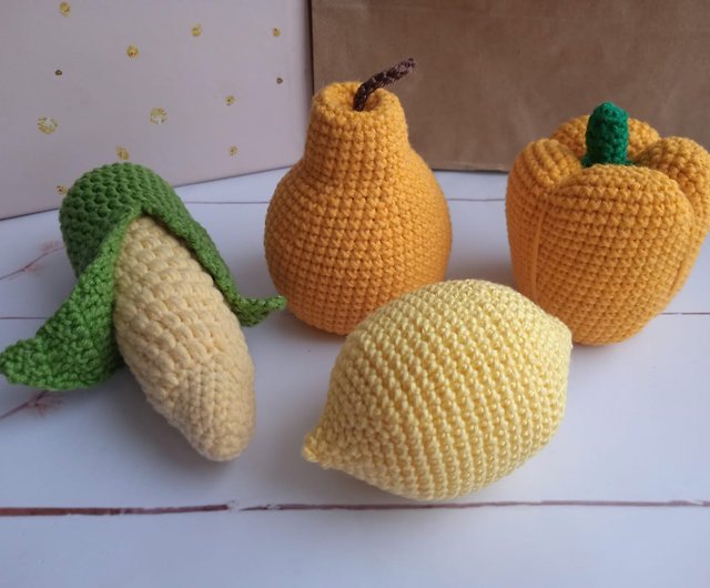 6 Hand Crochet FRUIT or VEGETABLES pretend PLAY FOOD 