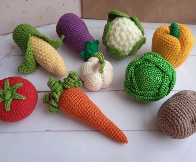 6 Hand Crochet FRUIT or VEGETABLES pretend PLAY FOOD 