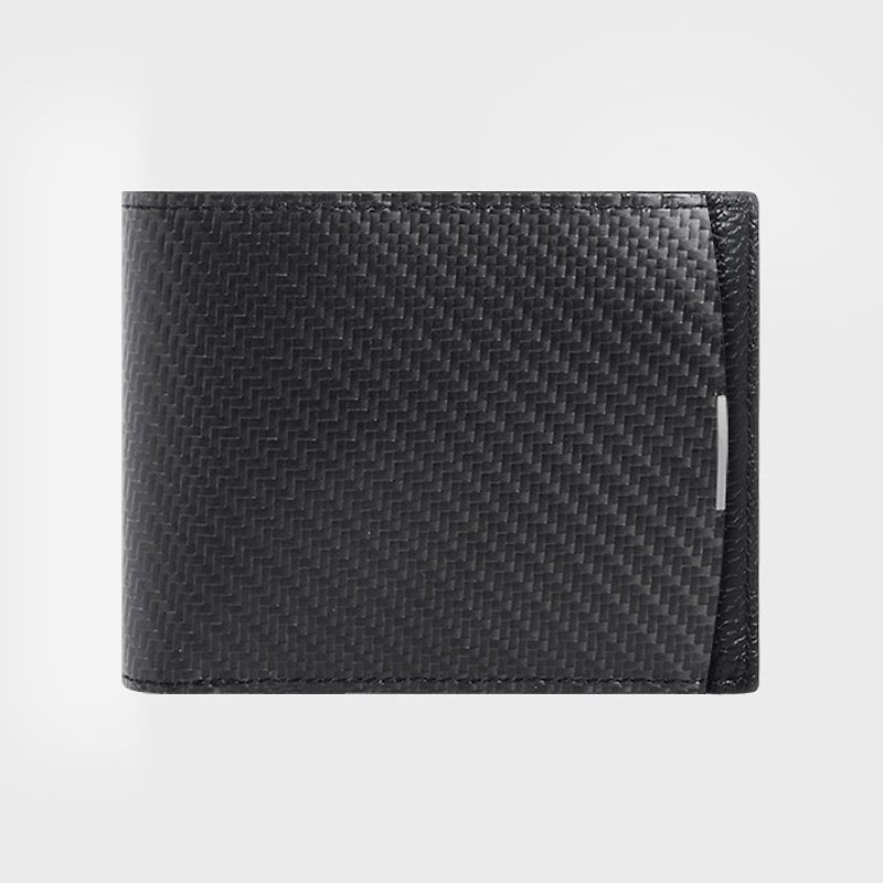 BlackLabel 碳纖維經典短夾 - 長短皮夾/錢包 - 真皮 