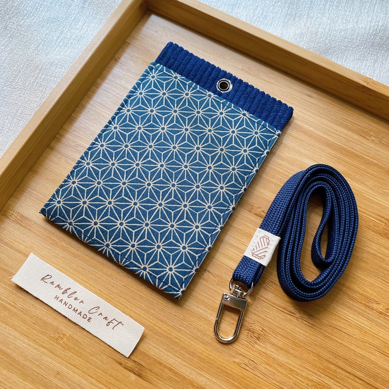 ID card holder, identification card holder, leisure card holder, hanging neck card holder, Card Holder, blue hemp leaf pattern - ที่ใส่บัตรคล้องคอ - ผ้าฝ้าย/ผ้าลินิน 