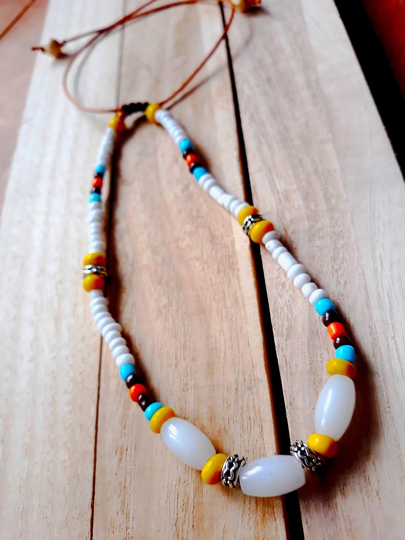 White Dove Necklace (Love + Peace) Glass Bead Aboriginal Can Set - สร้อยคอ - แก้ว ขาว