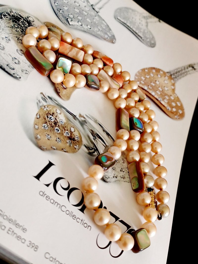 vintage jewelry Kenneth 典雅高質感珠貝串珠 項鍊 - 項鍊 - 其他金屬 