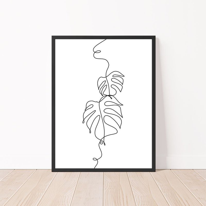 Two Monstera Leaves Monoline Art - Printable Wall Art - Instant Digital Download - 電子似顏繪/繪畫/插畫 - 其他材質 