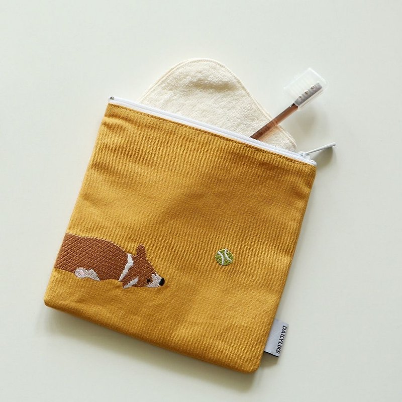Small fresh embroidery storage bag -06 Keji, E2D16371 - กระเป๋าเครื่องสำอาง - ผ้าฝ้าย/ผ้าลินิน สีส้ม