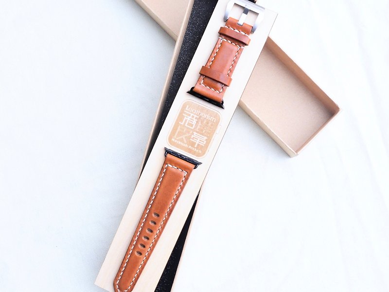 Apple Watch 42mm strap well stitched leather material bag couple gift Italian vegetable tanning - นาฬิกาผู้หญิง - หนังแท้ สีนำ้ตาล