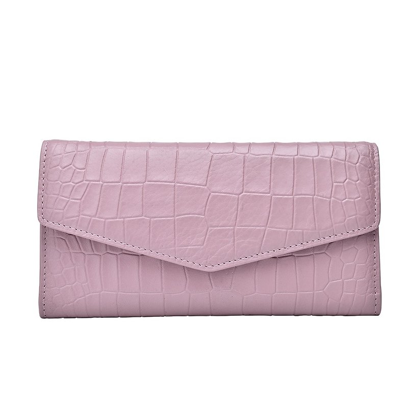 Leather Crocodile Wallet Long Pink - Clutch Bags - Genuine Leather Pink