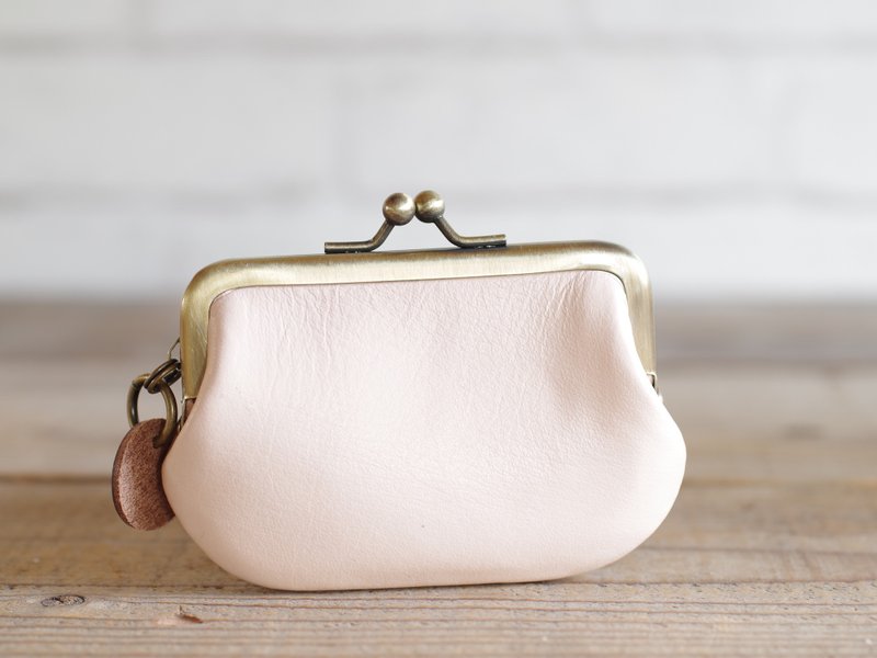 レザーがま口 ミニ 薄ピンク - 零錢包/小錢包 - 真皮 粉紅色