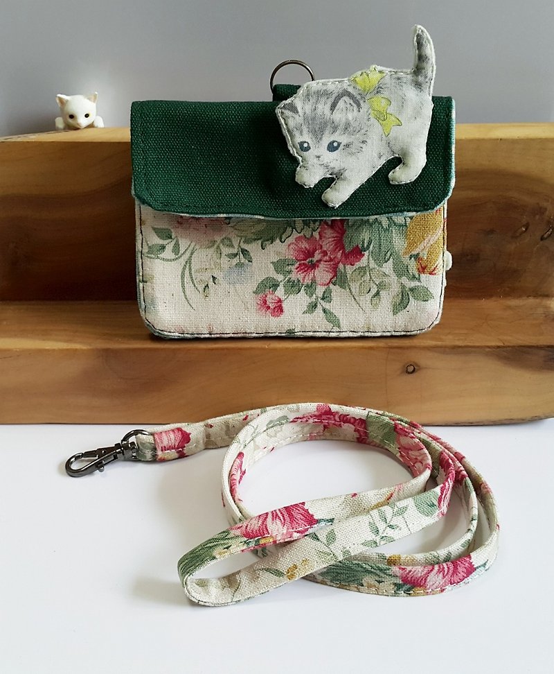Mini bear hand made garden small 喵喵 multi-function small bag card set + special with the rope - ID & Badge Holders - Cotton & Hemp 