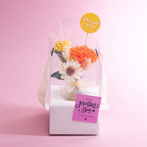 smile box微笑盒子 母親節 我愛你Mom康乃馨永生花束提盒款 索拉花 永生花 附玻璃瓶