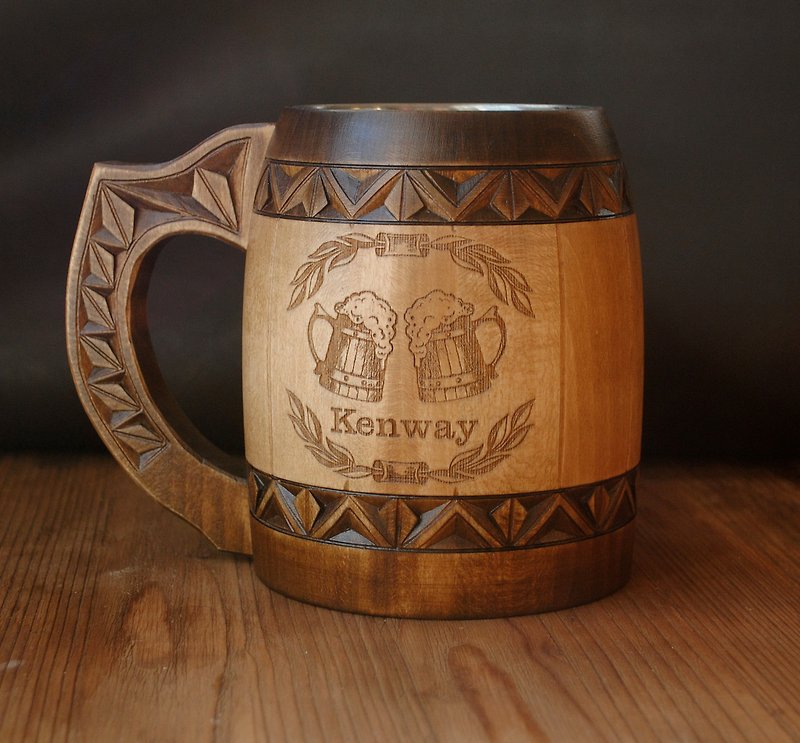 Personalized christmas gift Wooden beer mug Man anniversary gift Dad Brother mug - 咖啡杯 - 木頭 