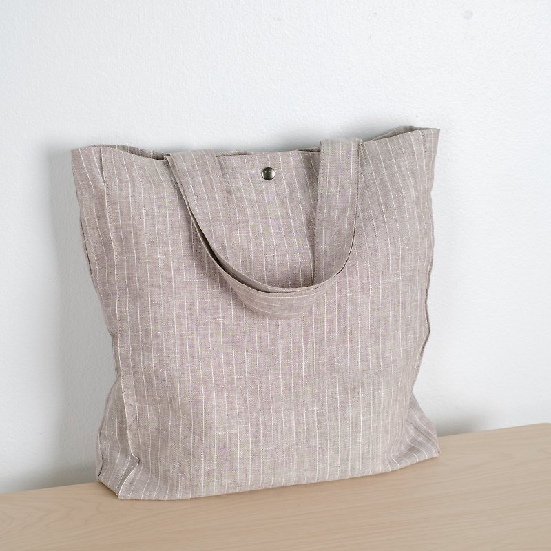 กระเป๋าผ้าลินิน Casual (สีเทาลายทาง) - กระเป๋าถือ - ผ้าฝ้าย/ผ้าลินิน สีเทา