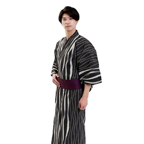 fuukakimono 日本 和服 男士 綿 浴衣 腰封 2 件 套組 S M L Z32-11C