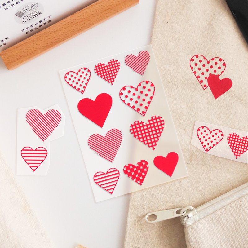 | Handmade DIY | irodo non-ironing cloth transfer stickers - heart-shaped geometry x pink - Knitting, Embroidery, Felted Wool & Sewing - Plastic Red