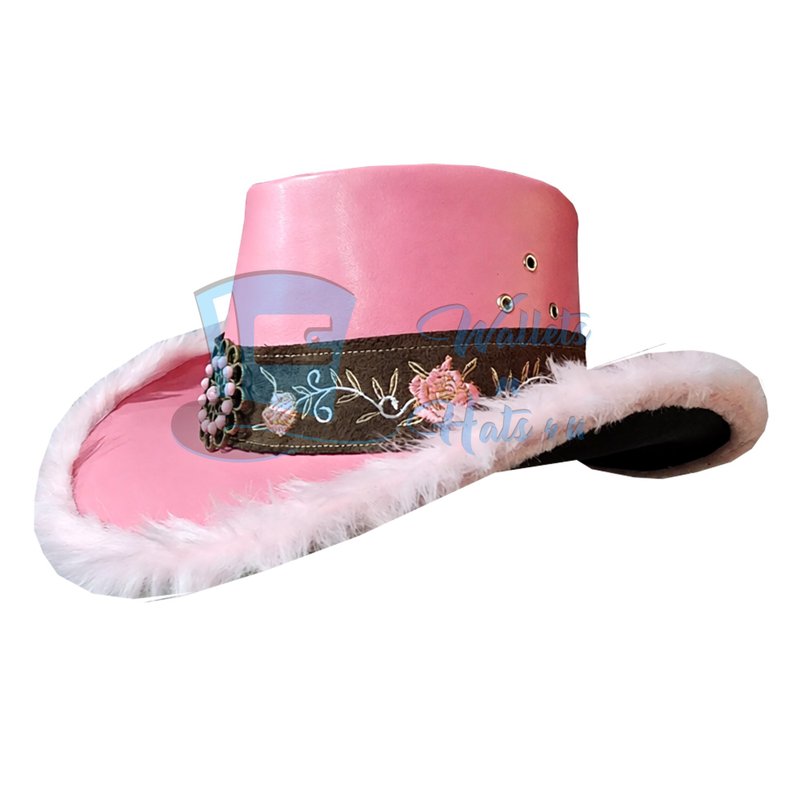 Western Cowgirl Cosplay Festival Pink Leather Hat - 帽子 - 真皮 粉紅色