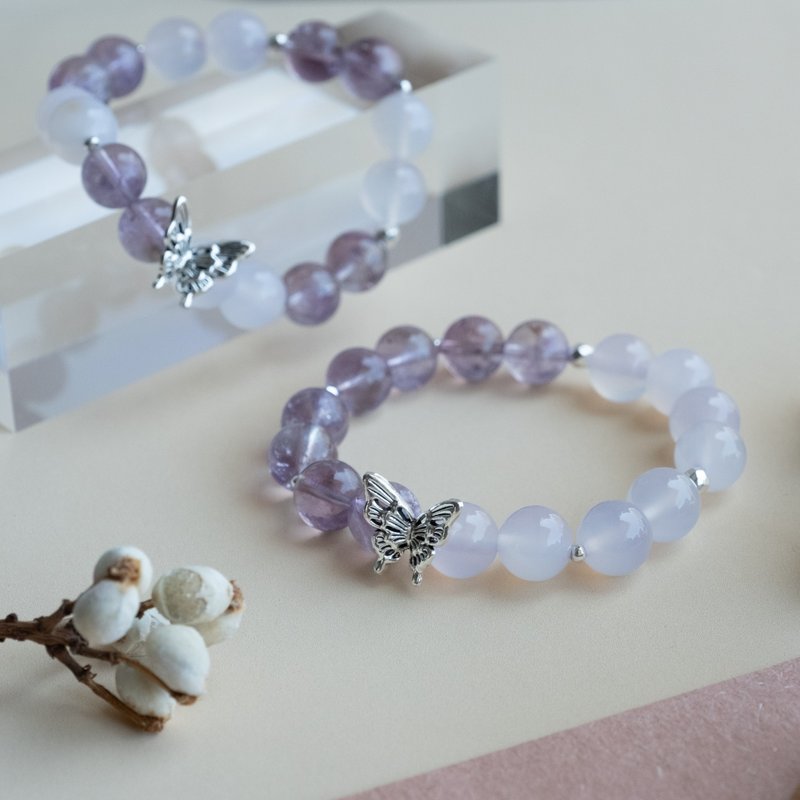 Amethyst Azeztulite x Purple Chalcedony genuine gemstones stretch bracelet - Bracelets - Crystal Purple