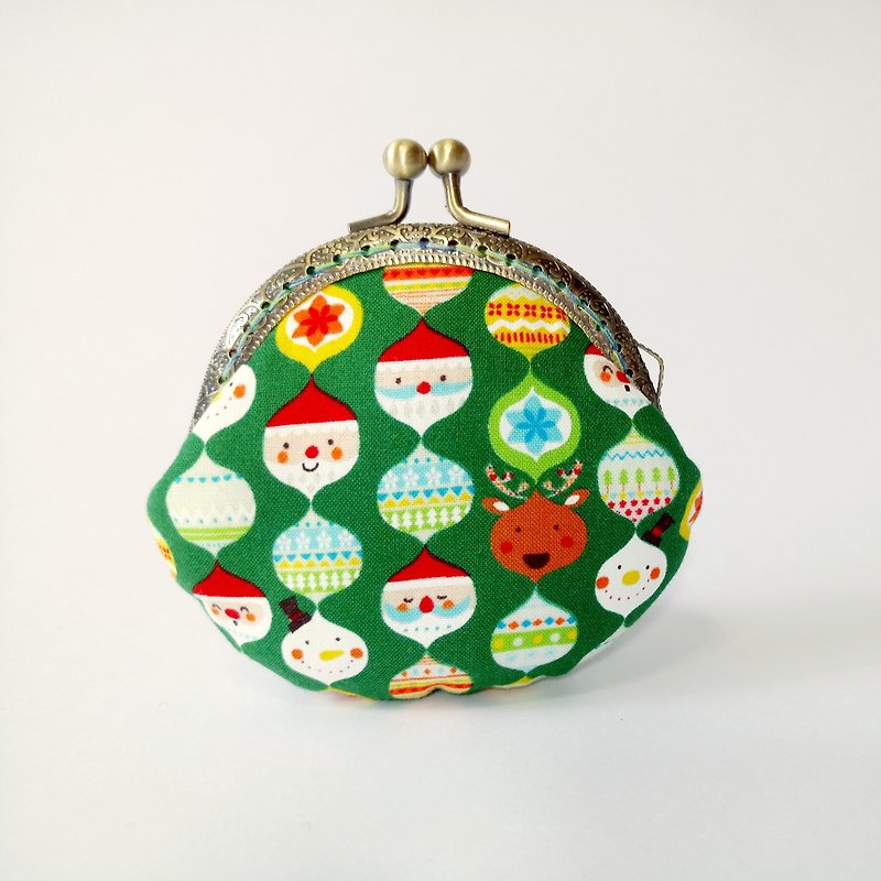【綠色老公公】口金包 零錢包 手拿包 聖誕交換禮物 - 手拿包 - 棉．麻 綠色