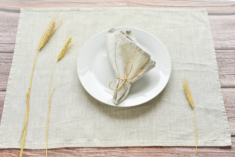 Linen placemats and napkins sets, Square placemats for table, Reusable napkins - 餐桌布/桌巾/餐墊 - 亞麻 灰色