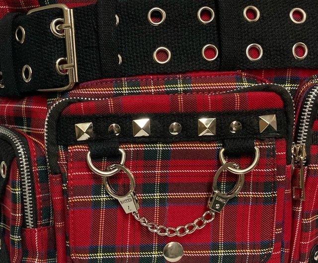 Hellcatpunks ヘルキャットパンクス 赤 チェック柄 ストラップ付