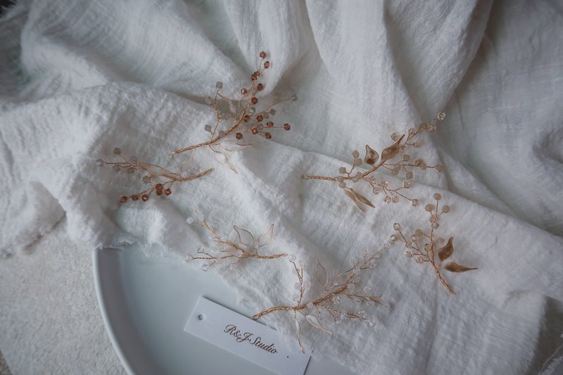 水晶小葉 -兩件組手作水晶花樹脂飾品 新娘頭飾/伴娘配飾 - 髮夾/髮圈 - 樹脂 多色