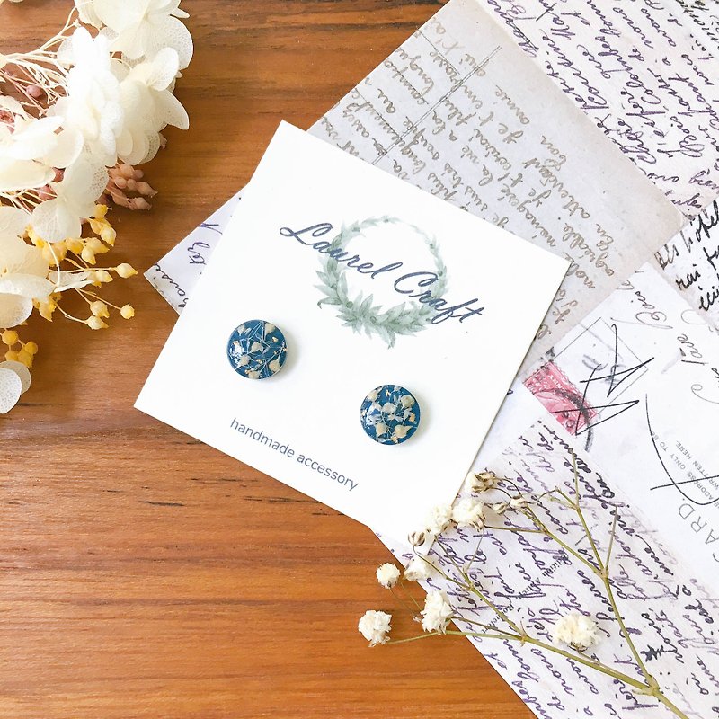 Morandi series dark blue liberty 925 silver earrings/ clip on - Earrings & Clip-ons - Plants & Flowers Blue