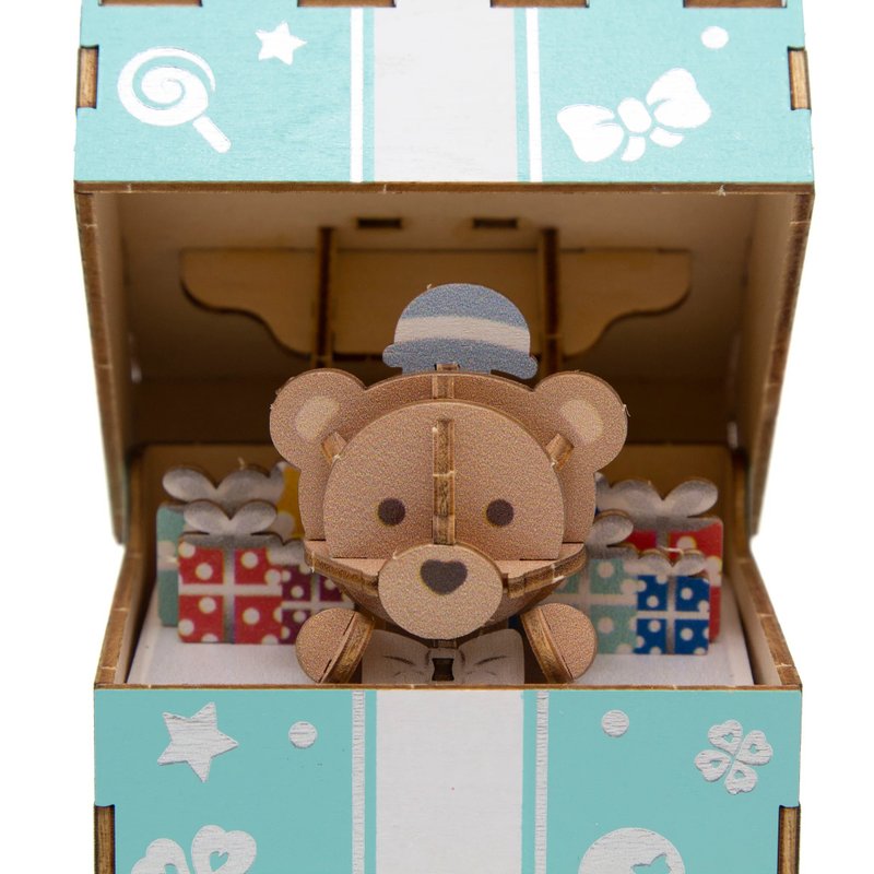 Jigzle 3D Plywood Puzzle - Musical Box: Timeless Teddy - Wood, Bamboo & Paper - Wood Blue