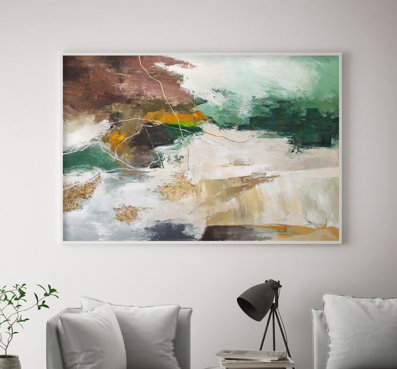 Green Abstract Painting | Green Canvas Painting | Green Wall art | Green Pulse 2 - 壁貼/牆壁裝飾 - 棉．麻 綠色