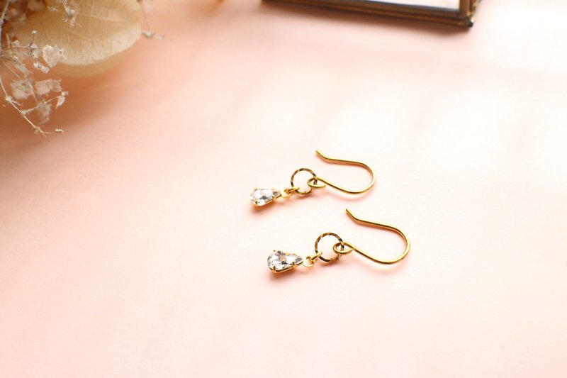 小水滴-黃銅耳環-可改夾 - 耳環/耳夾 - 銅/黃銅 金色