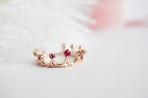 roseandmarry Natural Ruby Silver Crown Ring