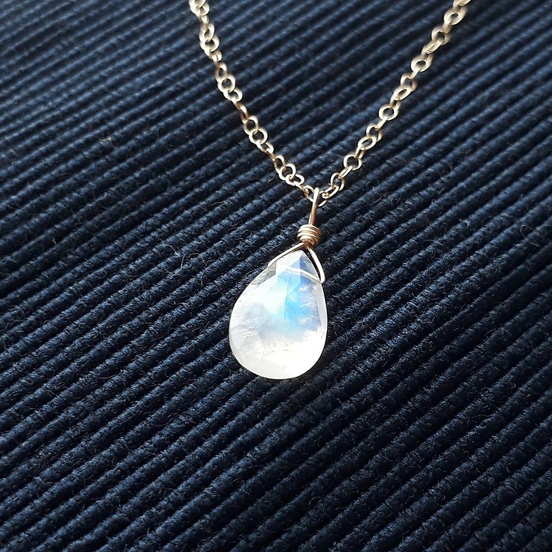 14KGF Moonstone Pear Shape Necklace - สร้อยคอ - เครื่องประดับพลอย 
