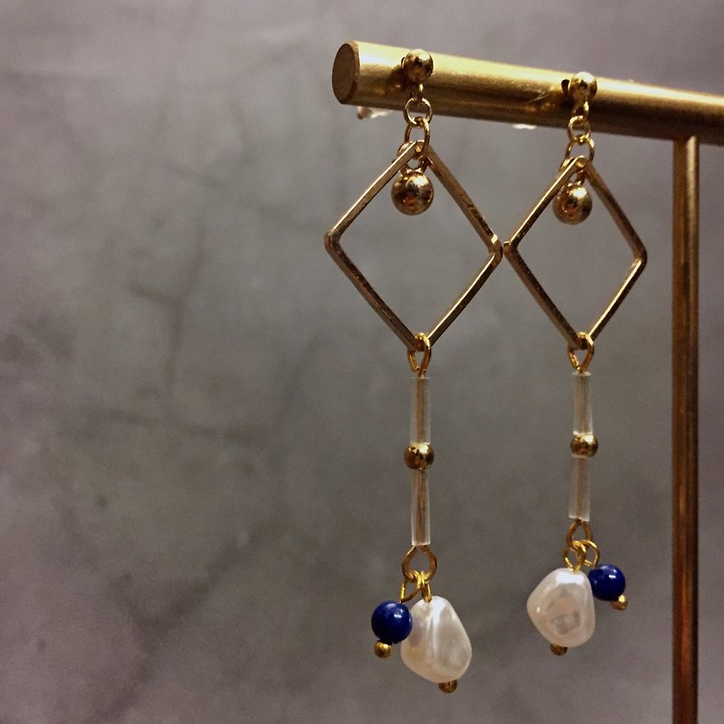 Custom lapis lazuli irregular pearl earrings clip-on earrings