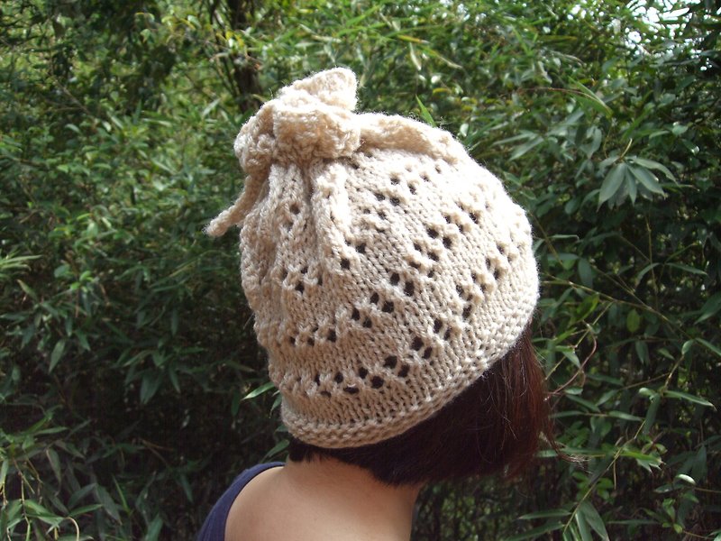 Handmade hand-woven woolen cap bib - beige (only one piece) - Hats & Caps - Wool Khaki