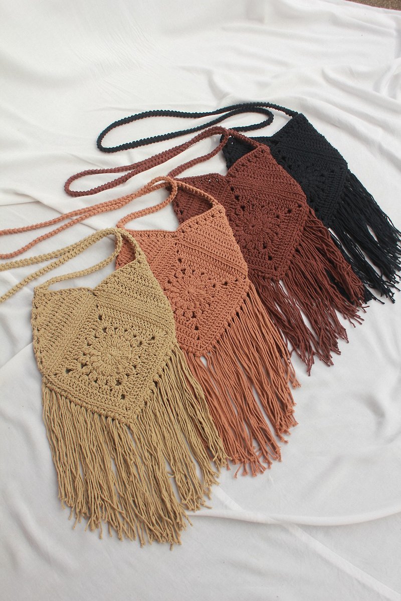Boho Crossbody bag ,Crochet bag ,Shoulder Bag - Messenger Bags & Sling Bags - Other Materials Brown