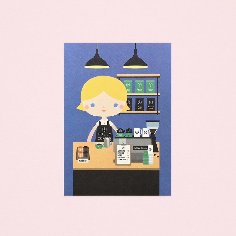 [女孩與她的店] polly 的咖啡店 - 明信片 - 心意卡/卡片 - 紙 藍色