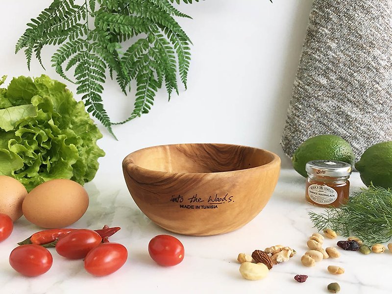 Whole pieces of olive salad bowl salad - snack - fruit - cereal with tub - Bowls - Wood Brown