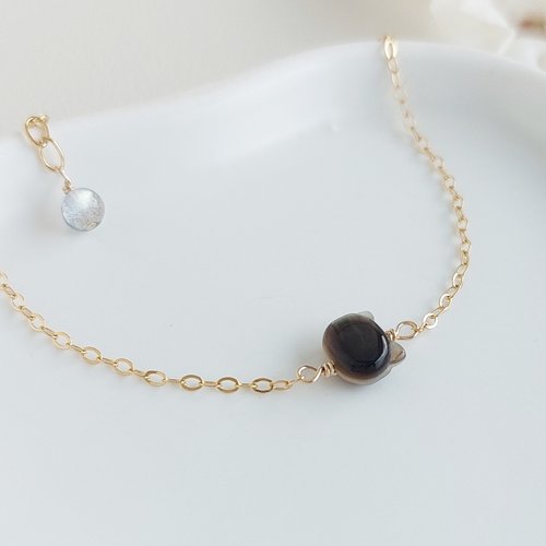 貓のShop 手作飾品 黑蝶貝小貓 x 14KGF手鍊