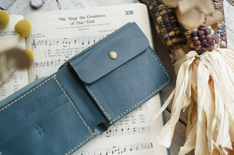 青緑の古典的な紳士ショートクリップ/財布/カードホルダー - 財布 - 革 ブルー