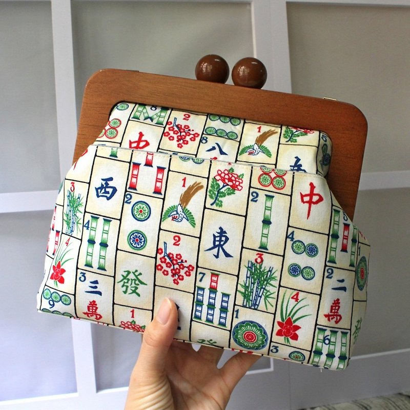 Wooden kiss lock handbag - Let's play Mahjong - Messenger Bags & Sling Bags - Cotton & Hemp Multicolor