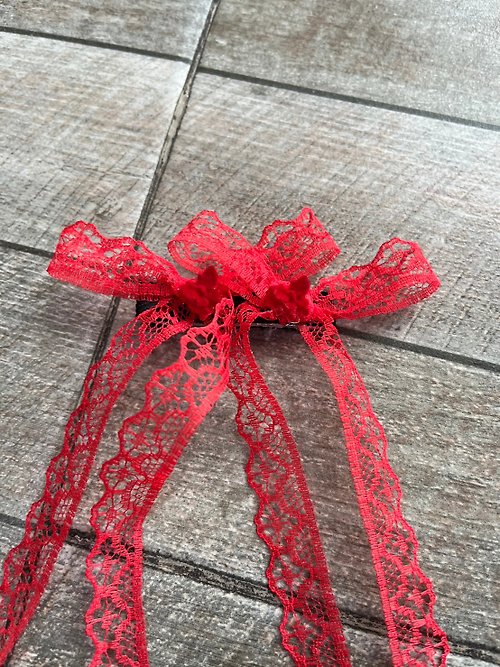 ribbons-mom 2pcs Ribbon hair clip Red collection my dear