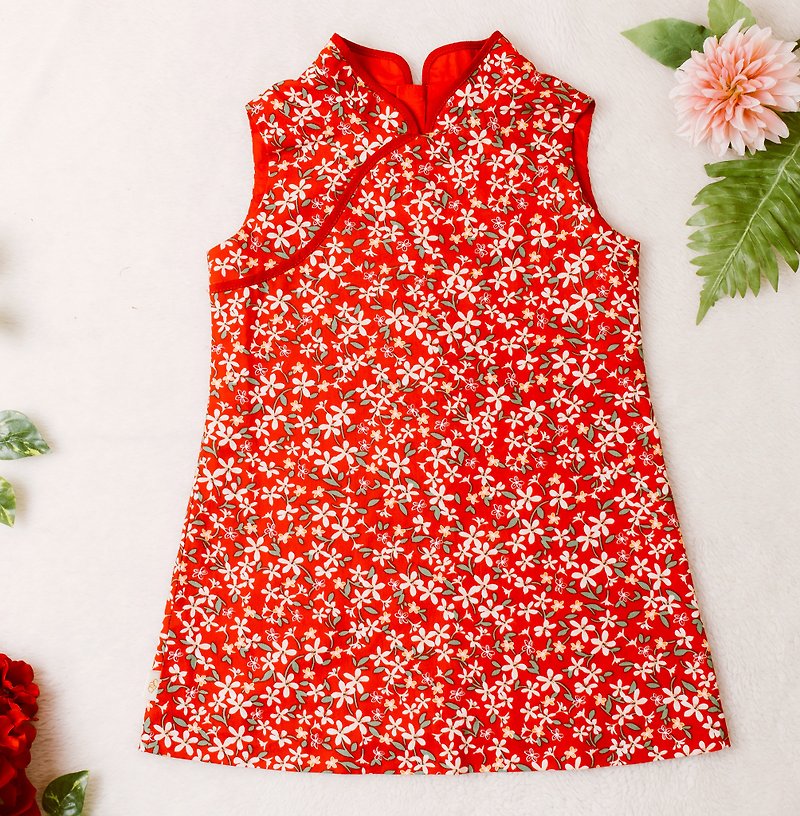 Girl Cheongsam Soft Cotton Qipao Traditional Chinese Dress - กระโปรง - ผ้าฝ้าย/ผ้าลินิน สีแดง
