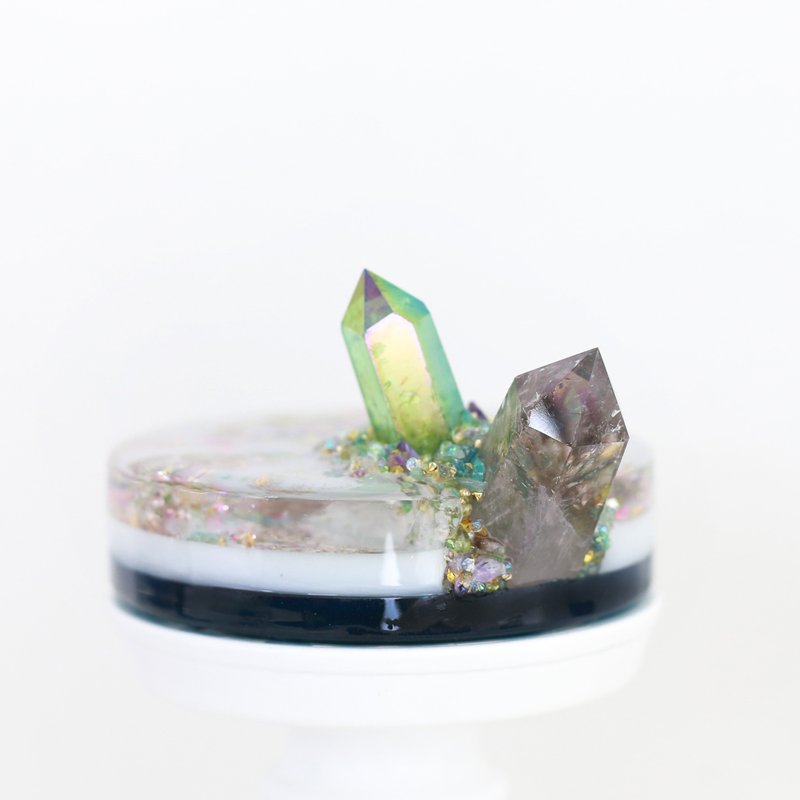 10cm Crystal Dish ~ Amethyst & Green Aura - ของวางตกแต่ง - คริสตัล สีเขียว