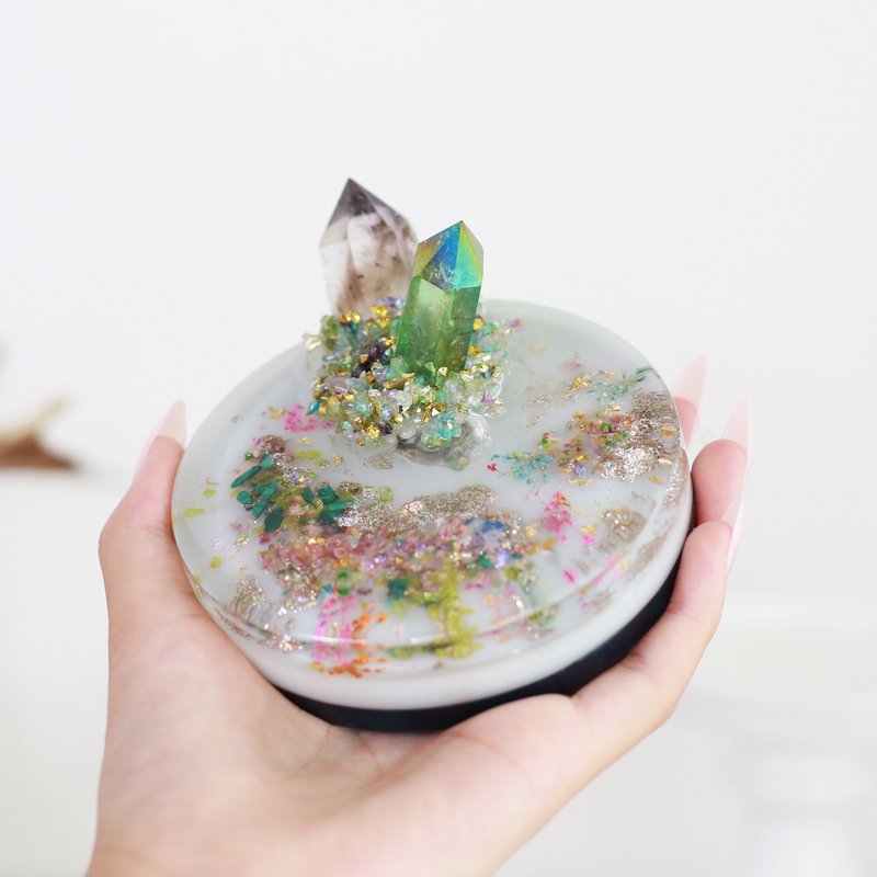 10cm水晶立體盤 - 紫水晶 & 綠光環 - 擺飾/家飾品 - 水晶 綠色