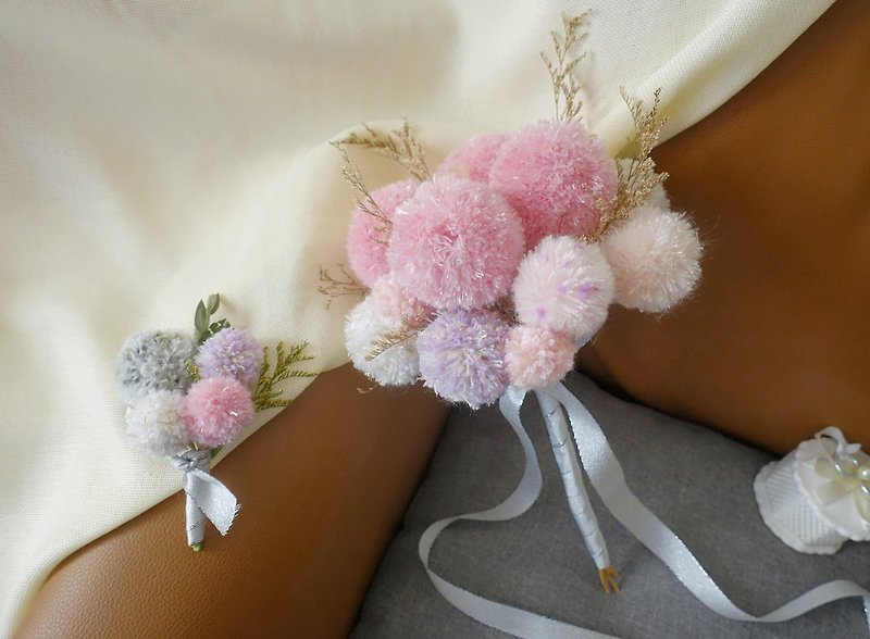 The most dazzling bride/purple pink hair ball bouquet dry bouquet/wedding shooting arrangement/wedding custom bouquet