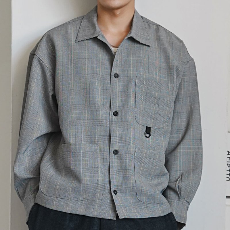 Stone As - Overshirt 襯衫外套 千鳥格 細格 - 男襯衫/休閒襯衫 - 其他材質 黑色